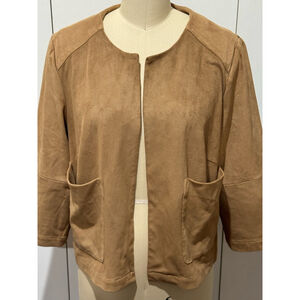 Women's Chico's Jacket Size 2/size 12 tan perforated 3/4,sleeve open front
